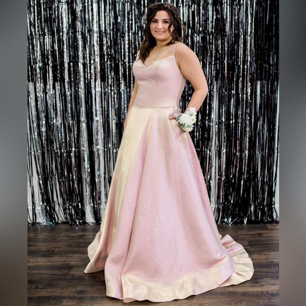Pink and Gold iridescent gown- Dave and Johnny size 10 corset back